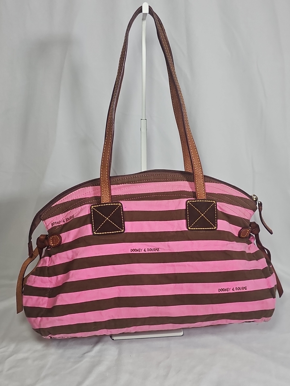 Vintage Dooney & Bourke Pink and Brown Striped Shoulder Bag